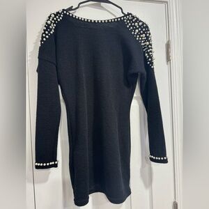 Black Sweater with Pearl Embellishments